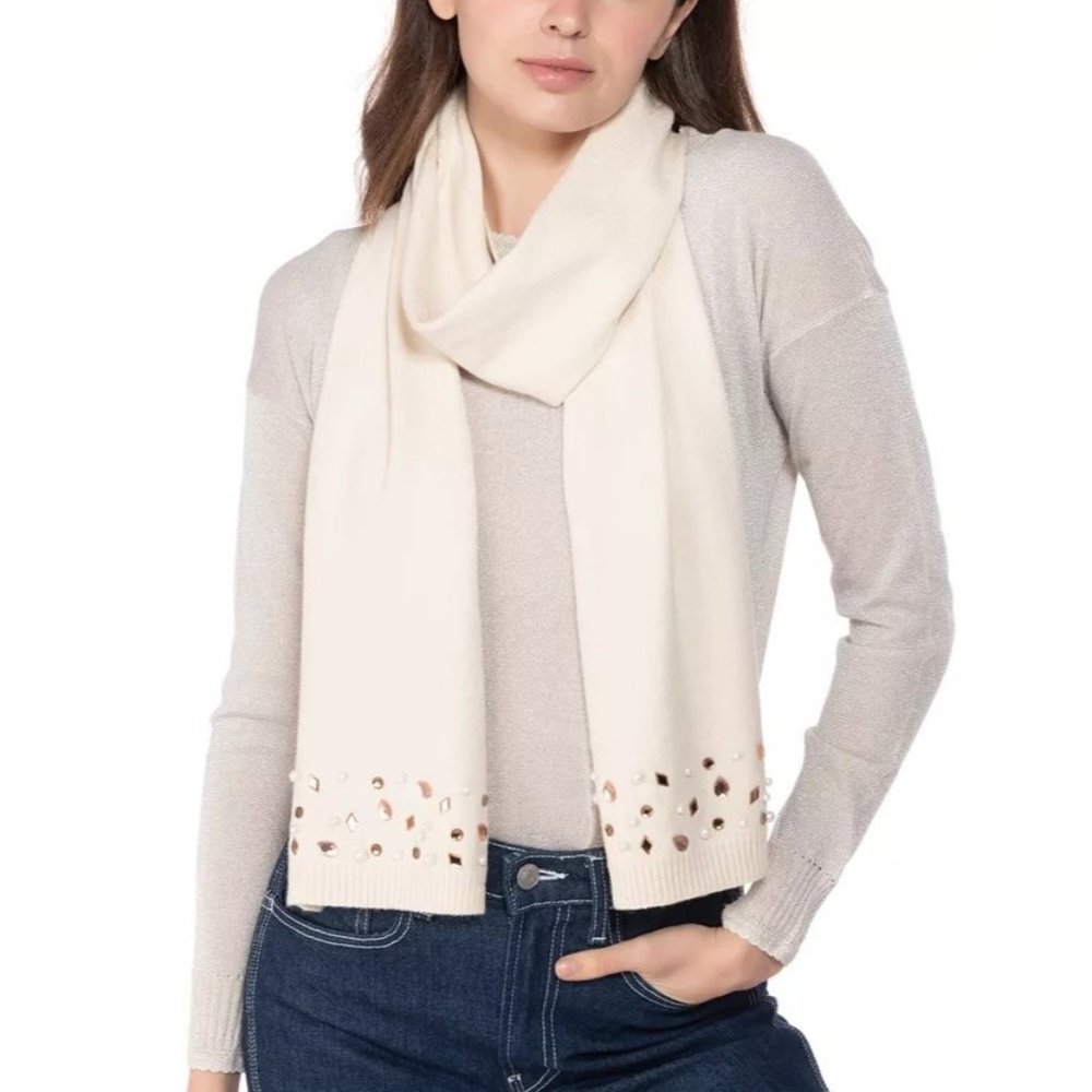 INC INTERNATIONAL CONCEPTS Embellished Muffler Scarf - Ivory
